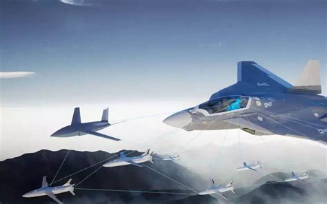 European FCAS fighter concept with drone swarm in background