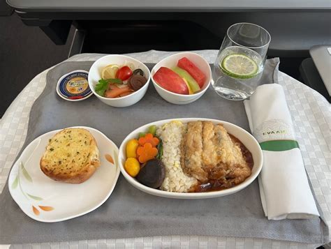eva air business class with din tai fung cuisine and champagne