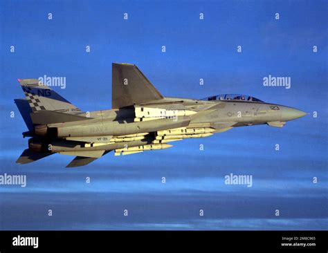 F-14 Tomcat underside view showing Phoenix missile mounted between engines, US Navy, 1980s
