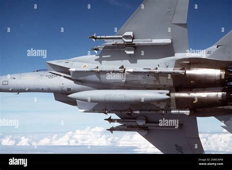F-15C Eagle armed with AIM-120 and AIM-9 missiles during intercept mission