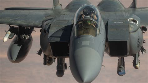 f-15e strike eagle carrying both external fuel and weapons payload