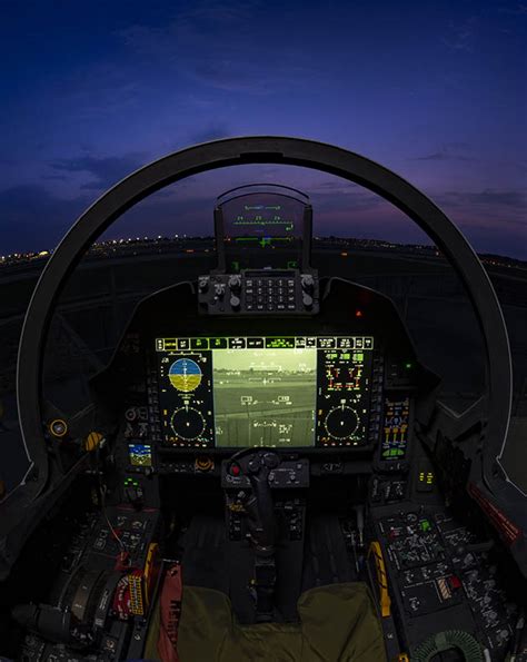 F-15EX cockpit with multi-function displays and helmet-mounted sight system activated