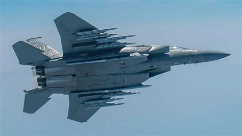 F-15EX Eagle II carrying a heavy external weapons load during flight testing