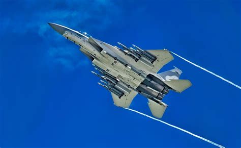F-15EX Eagle II carrying full load of air-to-air missiles in flight