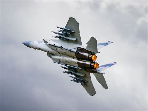 F-15EX on display with a full missile payload at a defense exhibition