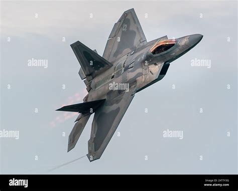 F-22 Raptor performing high angle maneuver during air combat exercise