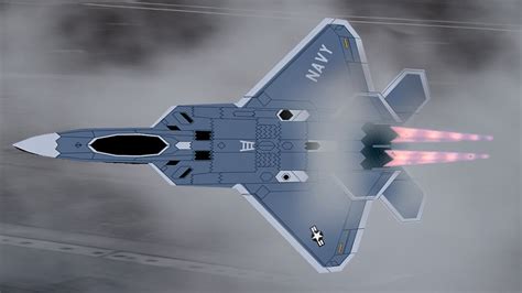 F-22N concept compared to operational F-35C on a carrier deck