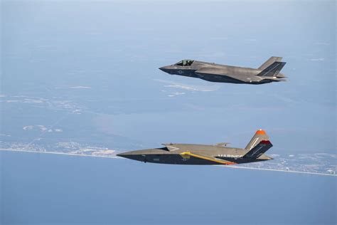 F-35 and XQ-58A Valkyrie operating jointly during a multi-domain simulation over Arizona, late 2023