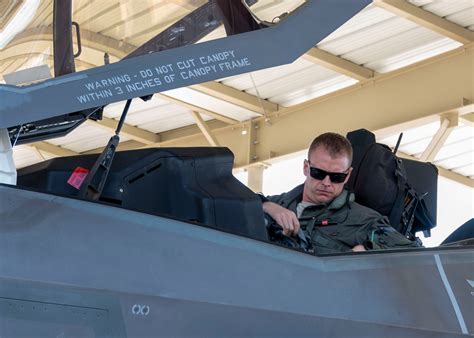 F-35 Lightning II pilot inside cockpit during training sortie