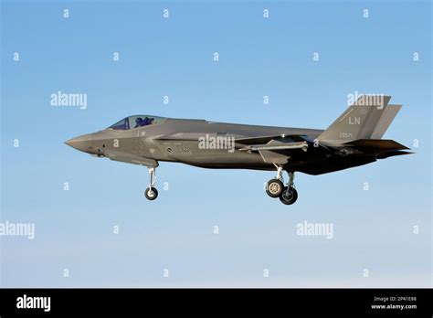 F-35A in RAF livery undergoing test flight in desert environment