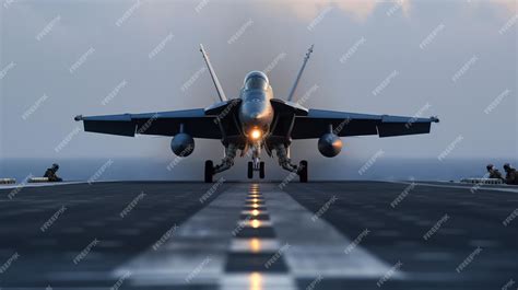F-A-18 Super Hornet landing on aircraft carrier at sunset