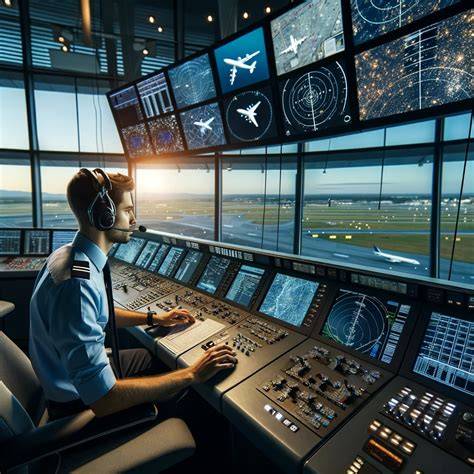 FAA air traffic controller working overnight shift inside a radar control center
