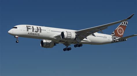 Fiji Airways A350-900 aircraft flying over the Pacific Ocean