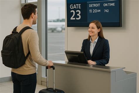flight attendant checking standby travel list at airport gate