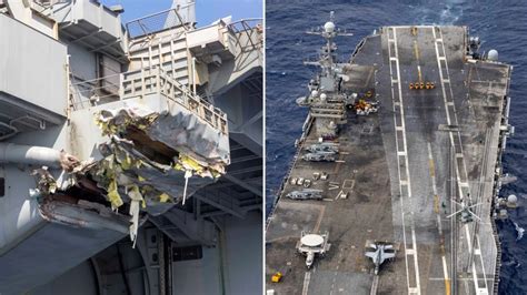Flight deck crew observing damage control drills following Red Sea incidents on USS Truman