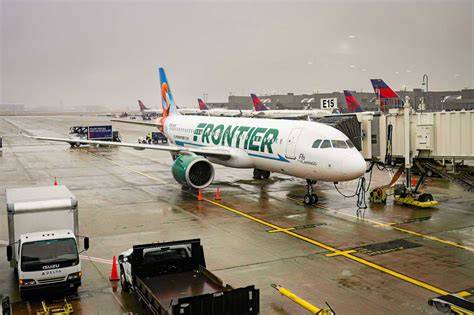 Frontier Airlines Airbus A320neo parked at Atlanta airport Concourse E