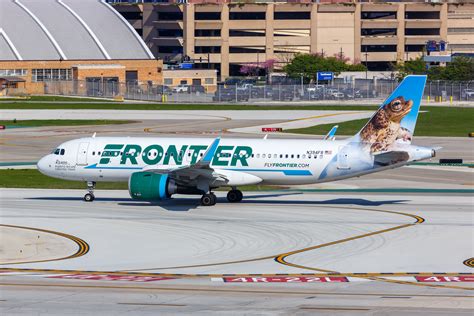 Frontier Airlines Airbus A320neo taking off from Denver International Airport