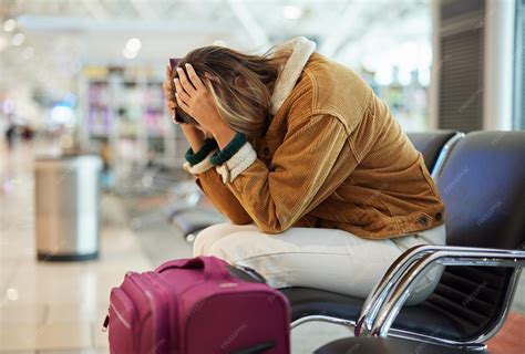 Frustrated travelers waiting at small airport terminal