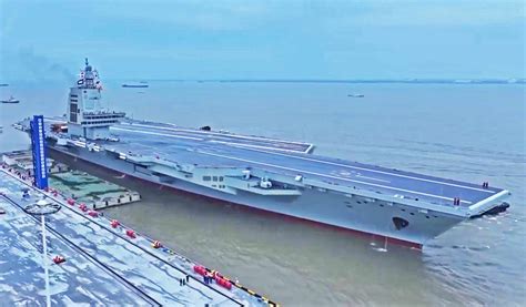 Fujian aircraft carrier sailing through Taiwan Strait