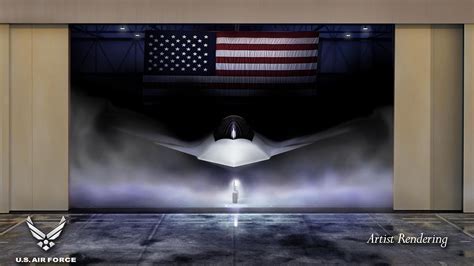 Full-scale rendering of F-47 fighter jet under assembly at Boeing facility