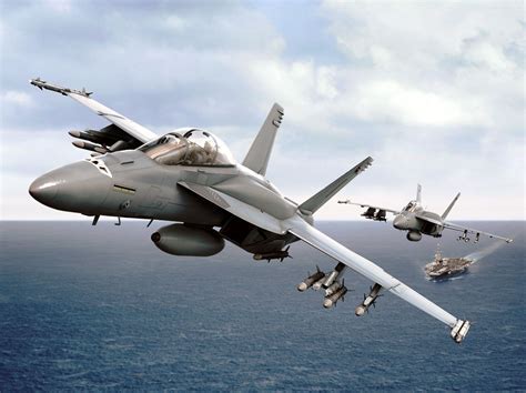 Future concept of F/A-18 Block III coordinating with stealth UAVs