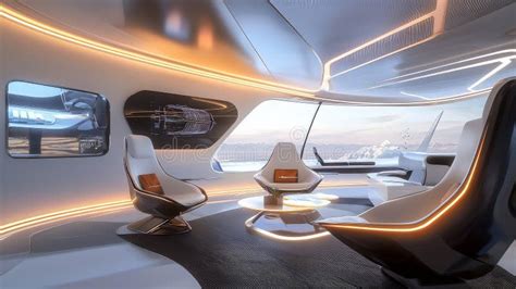 futuristic aircraft cabin adaptive lighting personalized screens luxury seating