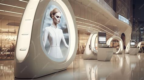 futuristic airline check-in counters with AI-assisted kiosks