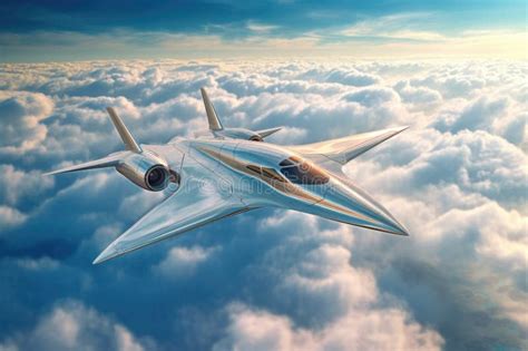 futuristic commercial aircraft flying above clouds with minimal contrails, representing advanced AI-guided routing