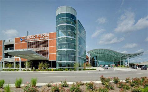 Gerald R Ford International Airport terminal exterior in Grand Rapids Michigan
