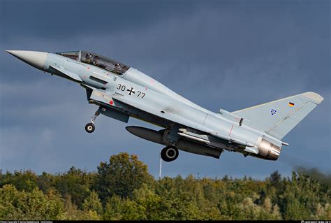 German Air Force Eurofighter Typhoon fighter aircraft in flight over Europe