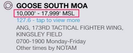 Goose South MOA frequencies and altitudes