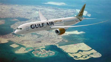 Gulf Air Boeing 787 Dreamliner cruising at high altitude with scenic background