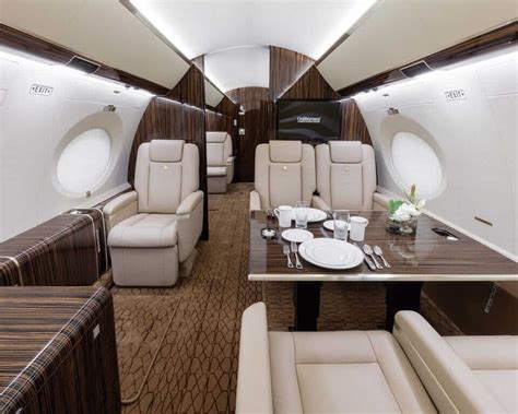 Gulfstream G650ER luxury cabin interior during long-haul business flight