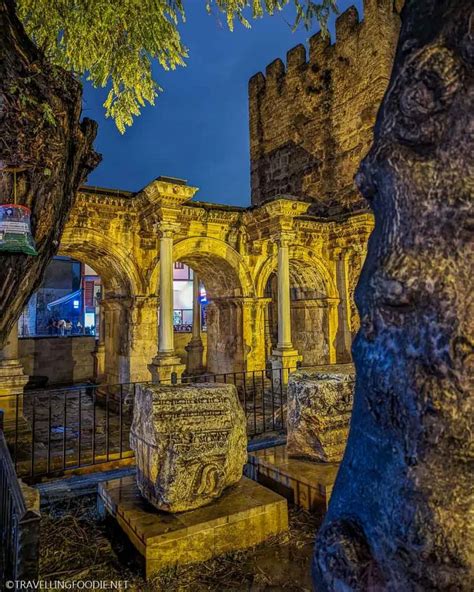 Hadrian’s Gate in Antalya Old Town during golden hour