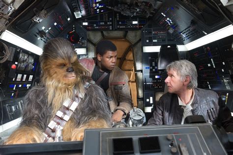 Han Solo and Chewbacca Millennium Falcon cockpit cinematic scene close-up controls