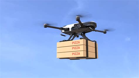 happy family receiving doordash drone delivery of hot pizza on suburban texas driveway