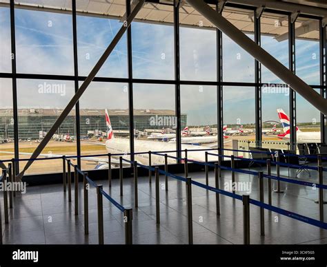 Heathrow Airport passenger terminals and British Airways aircraft at London hub