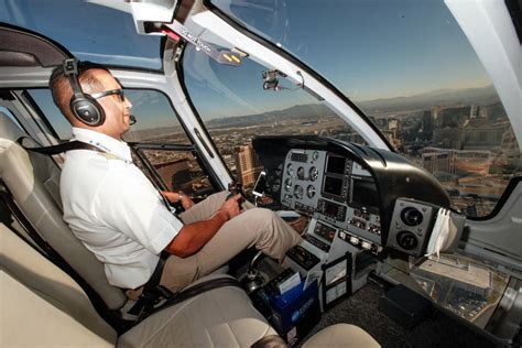 helicopter pilot flying over urban landscape during commercial assignment