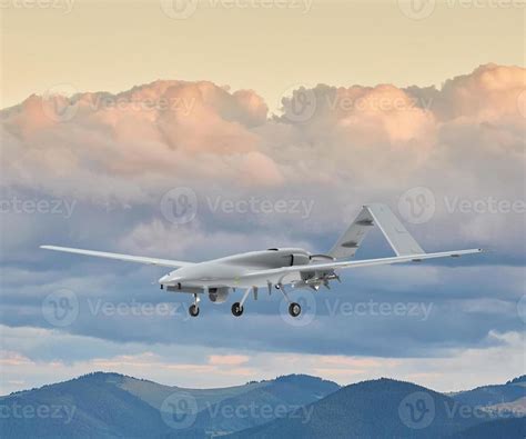 high-altitude long-endurance drone silhouetted against sunrise over battlefield horizon