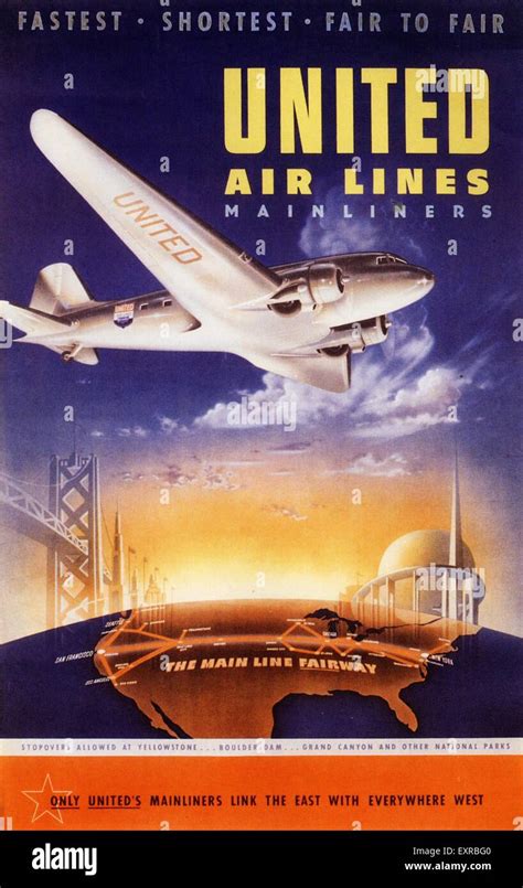 Historic United Airlines poster featuring 1930s aircraft and vintage branding