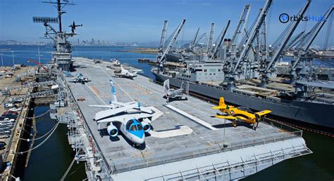 historic USS Hornet aircraft carrier flight deck event venue at sunset