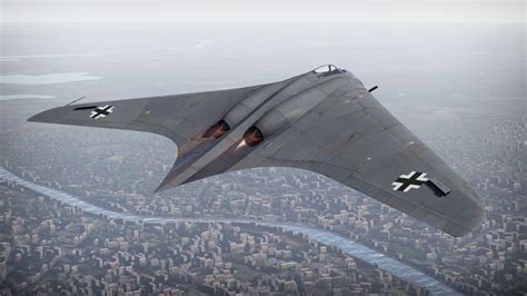 Horten Ho 229 jet-powered flying wing displayed in hangar