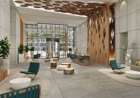 hotel lobby decorated with Palmeiras banners and green lighting for fans
