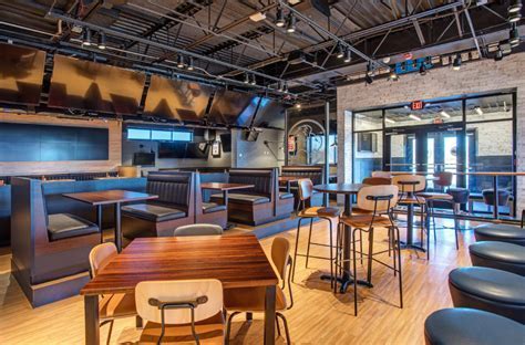 Houston Hobby terminal food court with Buffalo Wild Wings and seating area