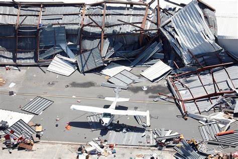 Hurricane Helene and Milton damage at Albert Whitted Airport St Petersburg Florida