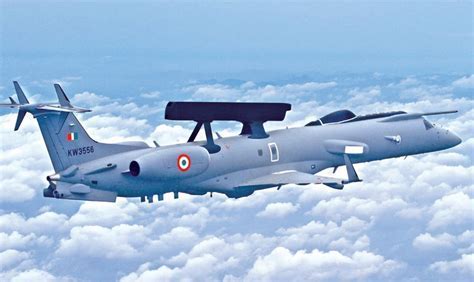 IAF AWACS surveillance aircraft flying above desert terrain near Indo-Pak border