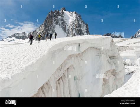 Ice-covered glacier of Vallée Blanche seen from Courmayeur