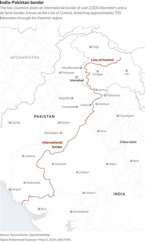India Pakistan international border near Amritsar with commercial aircraft overhead