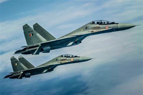 Indian Air Force fighter jets including Su-30MKI and Tejas flying in formation