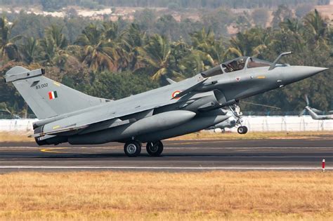 Indian Air Force Rafale jet taxiing on runway during high-alert military drill